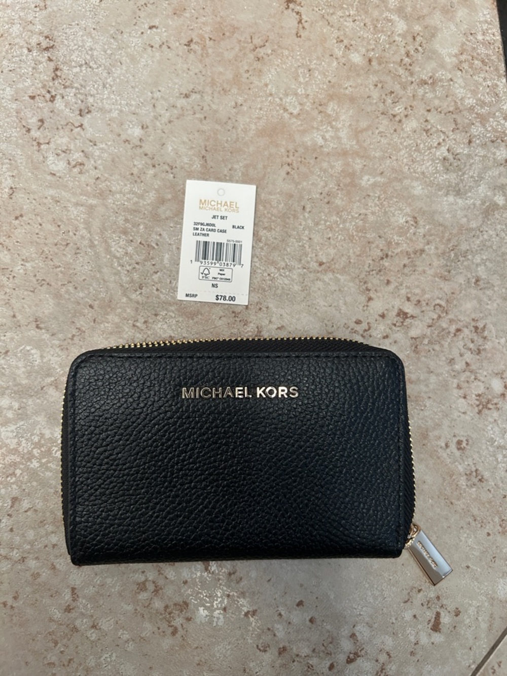 Michael Kors Jet Set Card Case Leather Wallet Black
